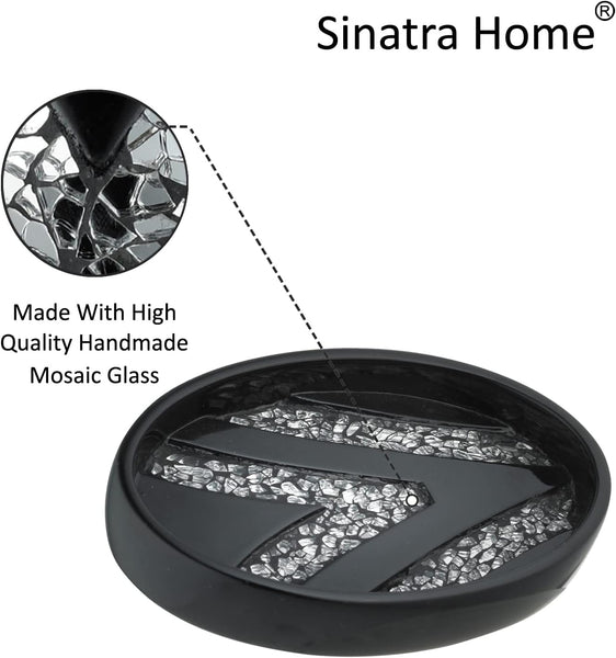 Popular Bath Sinatra 4 Piece Bathroom Set, Heavy Duty Resin Black with Cracked Ice Glitter Look