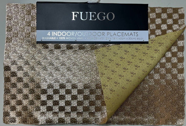 Set of 4 Metallic Gold Woven Vinyl Placemats