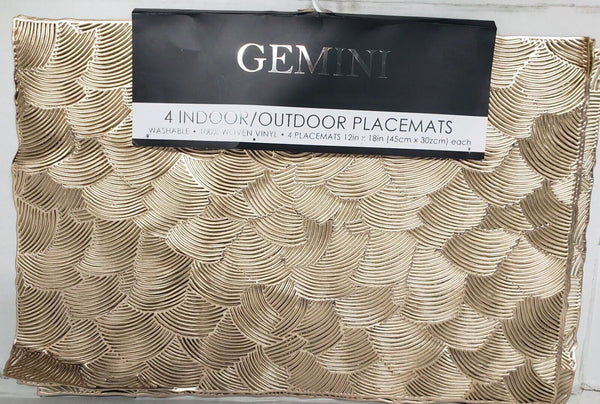 Set of 4 Metallic Gold Woven Vinyl Placemats