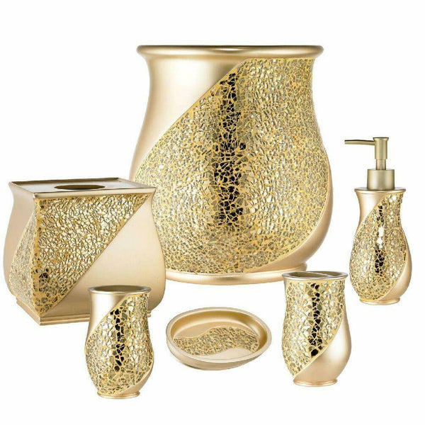Popular Bath Sinatra Basket, Tissue, Cup, Soap Dish, Toothbrush Lotion, Gold