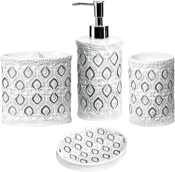 Popular Bath Monaco 4 Piece Bathroom Set, Heavy Duty Resin, White