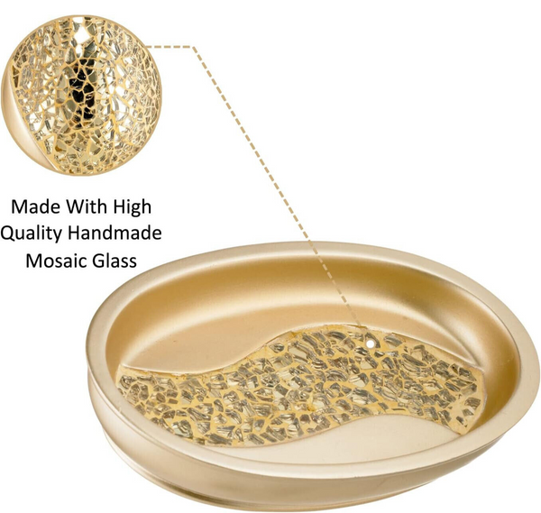 Popular Bath Sinatra 4 Piece Bathroom Set, Heavy Duty Resin Champagne Gold with Cracked Ice Glitter Look