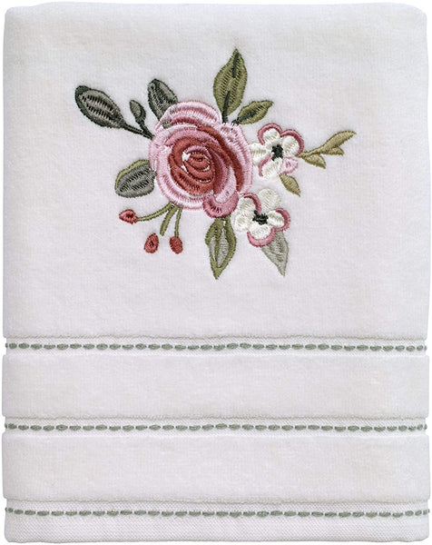 Spring Garden Embroidered Pink Floral Bath Towel Set