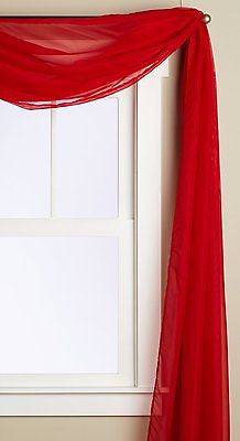 SHEER VOILE 216" WINDOW SCARF SWAG TOPPER RED