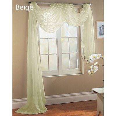 SHEER VOILE 216" WINDOW SCARF IVORY BONE BEIGE
