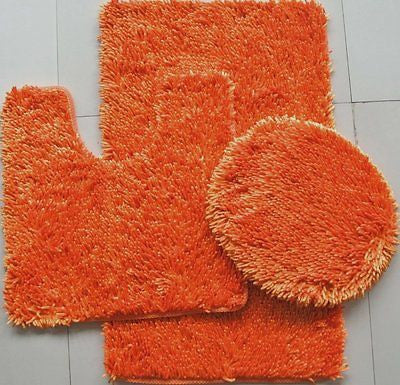 3 PIECE SHINY SOFT PADDED CHENILLE SHAG BATH RUG, CONTOUR RUG AND LID COVER SET