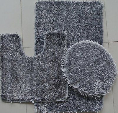 3 PIECE SHINY SOFT PADDED CHENILLE SHAG BATH RUG, CONTOUR RUG AND LID COVER SET