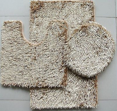 3 PIECE SHINY SOFT PADDED CHENILLE SHAG BATH RUG, CONTOUR RUG AND LID COVER SET