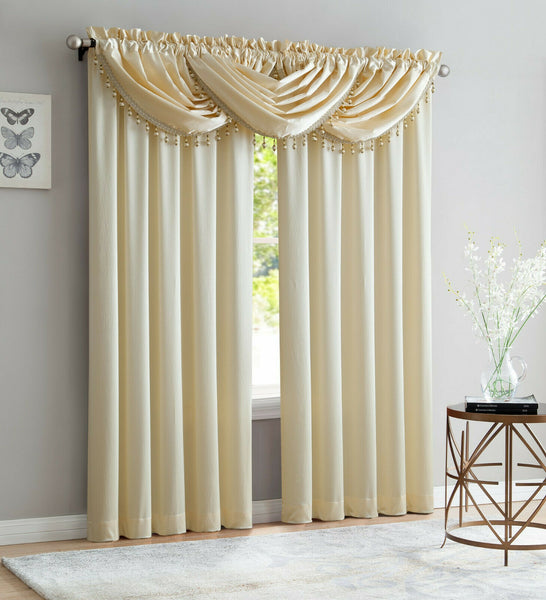 BRIDGET 5 PIECE CURTAIN SET WITH BEADED AUSTRIAN VALANCES