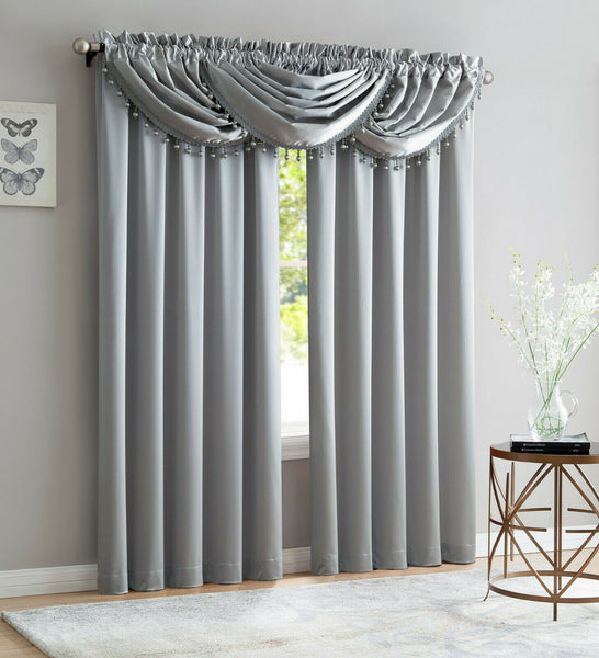 BRIDGET 5 PIECE CURTAIN SET WITH BEADED AUSTRIAN VALANCES