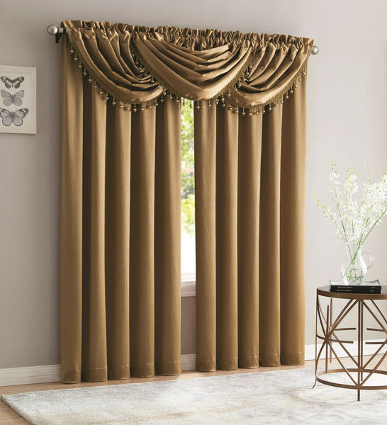 BRIDGET 5 PIECE CURTAIN SET WITH BEADED AUSTRIAN VALANCES