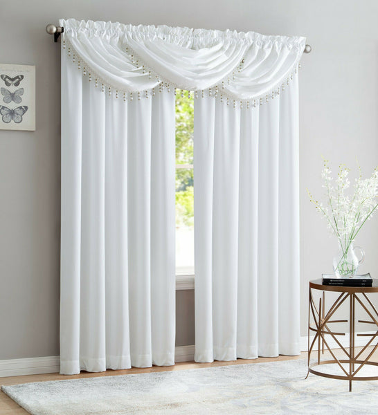 BRIDGET 5 PIECE CURTAIN SET WITH BEADED AUSTRIAN VALANCES