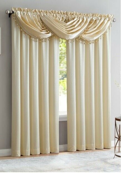 BRIDGET 5 PIECE CURTAIN SET WITH BEADED AUSTRIAN VALANCES