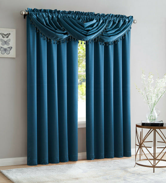 BRIDGET 5 PIECE CURTAIN SET WITH BEADED AUSTRIAN VALANCES