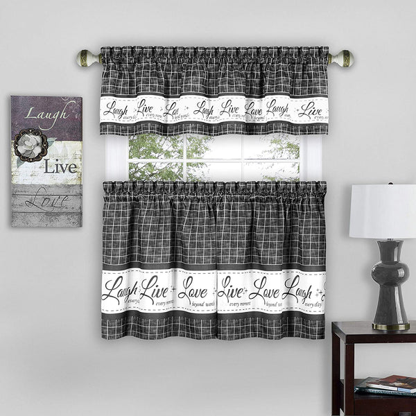 LIVE, LOVE, LAUGH KITCHEN CURTAINS AND VALANCE SET
