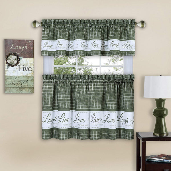 LIVE, LOVE, LAUGH KITCHEN CURTAINS AND VALANCE SET