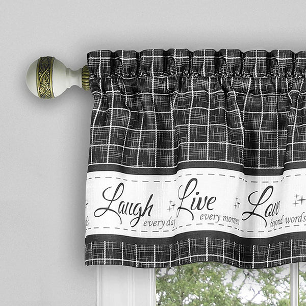 LIVE, LOVE, LAUGH KITCHEN CURTAINS AND VALANCE SET