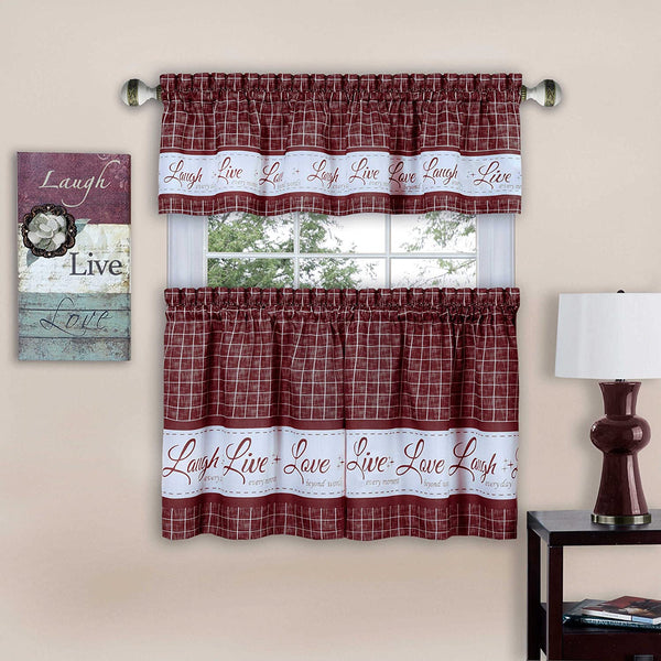 LIVE, LOVE, LAUGH KITCHEN CURTAINS AND VALANCE SET