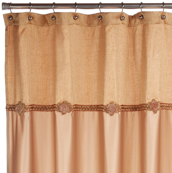 Avanti Linens Braided Medallion Gold Shower Curtain and Resin Bath Accessory Set