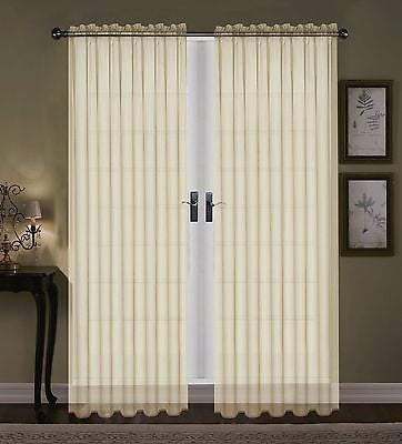 SET OF 2 SHEER VOILE TAILORED CURTAINS 63" LONG IVORY BONE BEIGE