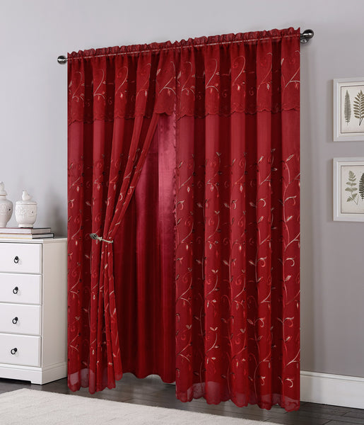 Set of 2 Lucia Embroidered Curtains with Attached Valance and Backing, 84" Long