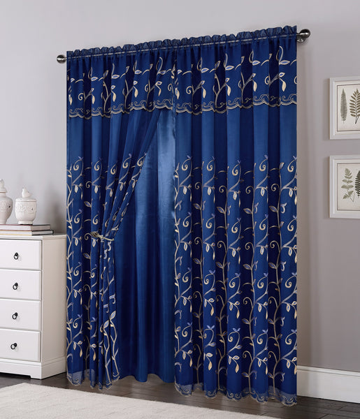 Set of 2 Lucia Embroidered Curtains with Attached Valance and Backing, 84" Long