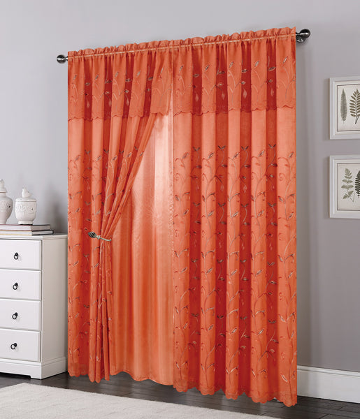 Set of 2 Lucia Embroidered Curtains with Attached Valance and Backing, 84" Long