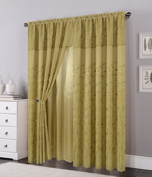 Set of 2 Lucia Embroidered Curtains with Attached Valance and Backing, 84" Long