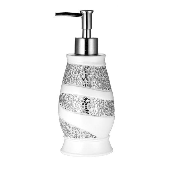 Popular Bath 5 Piece Sinatra White Shower Curtain and Resin Bath Accessory Set