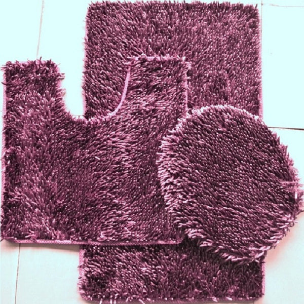 3 PIECE SHINY SOFT PADDED CHENILLE SHAG BATH RUG, CONTOUR RUG AND LID COVER SET