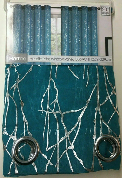 Set of 2 Martina Grommet Top Curtains with Silver Metallic Accents, 90" Long