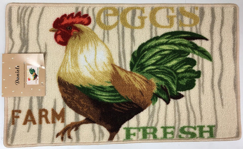 DANIELS ROOSTER AND FARM FRESH EGGS KITCHEN RUG WITH NON SKID BACK