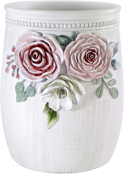 Spring Garden 6 Piece Ceramic Bath Accessory Set, Multi Pink Peonies and White
