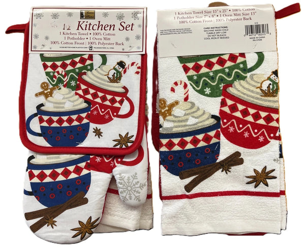 Merry Christmas 6 Piece Kitchen Set, 2 Dish Towels, 2 Pot Holders, 2 Oven Mitts - Gingerbread