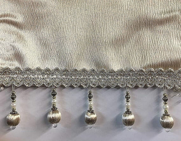 Bridget Crushed Satin Valance with Beaded Trim, Ivory