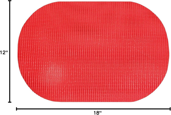 Set of 6 Waffle Weave Placemats Non Slip Oval Place Mats, Red