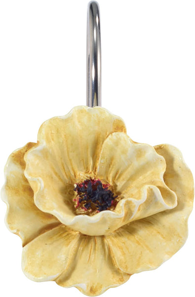 Avanti Linens Marielle, Set of 12 Resin Shower Curtain Hooks, Yellow Floral