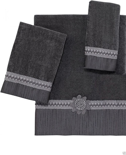 Copy of Avanti Linens Braided Medallion Shower Curtain, Shower Hooks, Rug, Bath Towel, Hand Towel and Finger Tip Towel, Granite