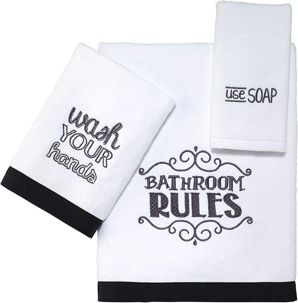 Avanti Chalk It Up 3 Piece Bath Towel, Hand Towel and Fingertip Towel Set, Black and White
