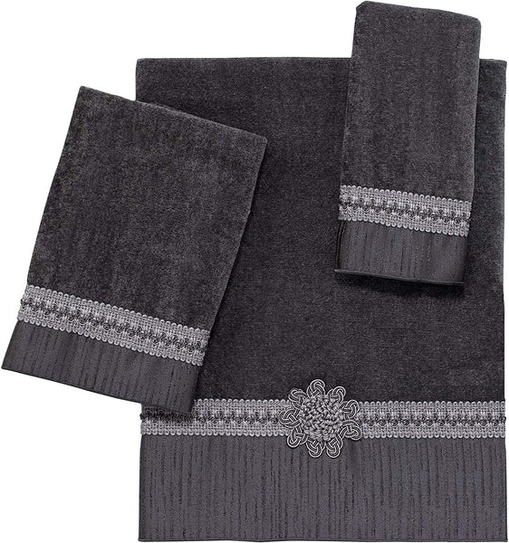 Avanti Braided Cuff 3 Piece Bath Towel, Hand Towel and Fingertip Towel Set, Granite