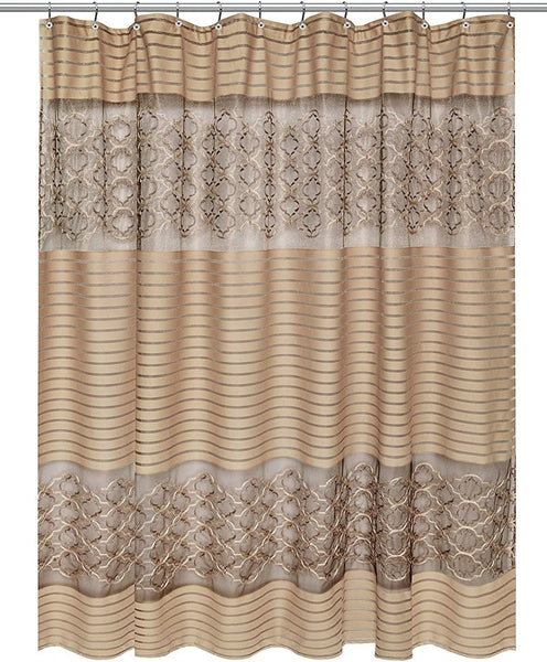 Spindle Semi Sheer Fabric Shower Curtain, Gold Tones
