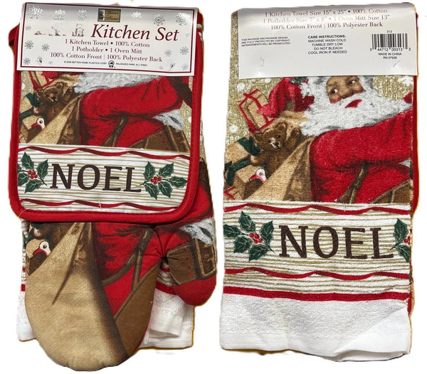 Merry Christmas 6 Piece Kitchen Set, 2 Dish Towels, 2 Pot Holders, 2 Oven Mitts - Noel