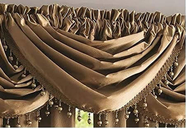 Luxury Home Textile Bridget Gold Crushed Satin Rod Pocket Light Filtering Curtains, 48 x 37 in