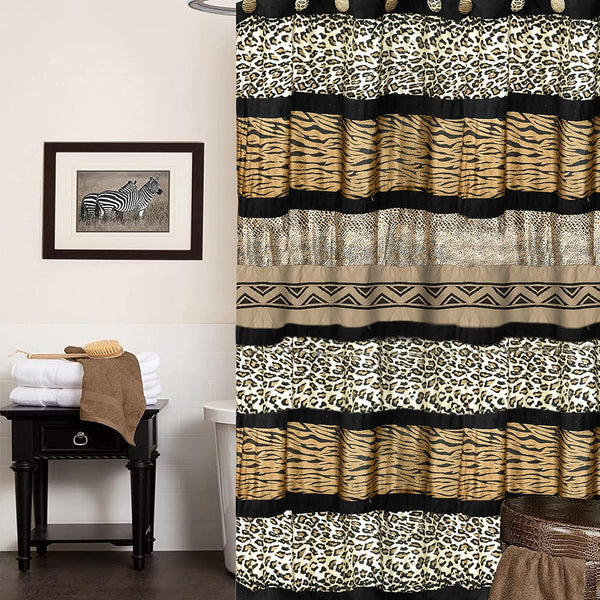 Gazelle Fabric Shower Curtain, Jezella, Leopard, Tiger, Animal Print, Brown