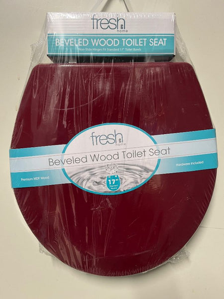 FRESH HOME HARD WOOD STANDARD ROUND TOILET SEAT - BURGUNDY