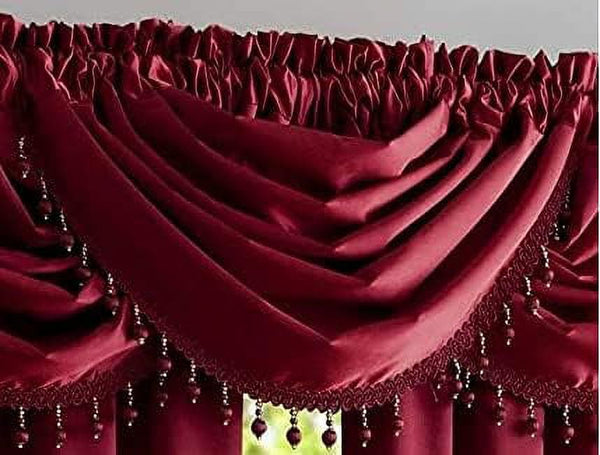Bridget Crushed Satin Valance with Beaded Trim, Burgundy