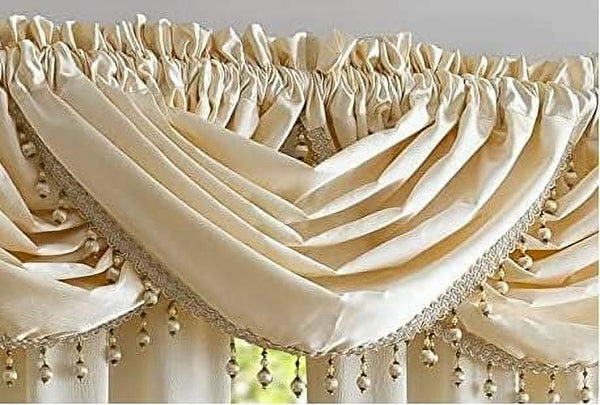Bridget Crushed Satin Valance with Beaded Trim, Ivory