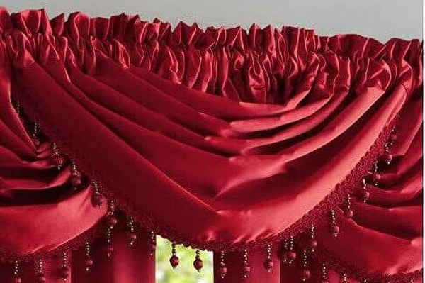 Bridget Crushed Satin Valance with Beaded Trim, Red