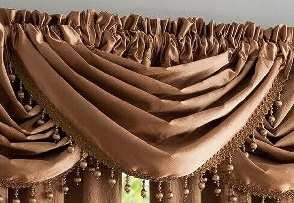 Bridget Crushed Satin Valance with Beaded Trim, Rust