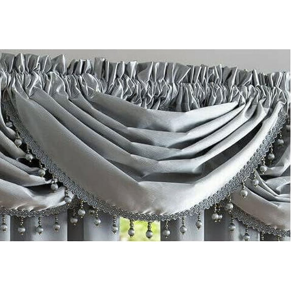 Bridget Crushed Satin Valance with Beaded Trim, Silver